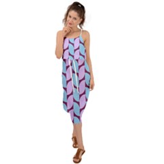 Purple Blue Pattern Waist Tie Cover Up Chiffon Dress by ytdream