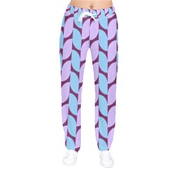 Purple Blue Pattern Women Velvet Drawstring Pants