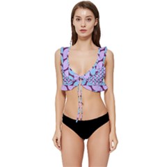 Purple Blue Pattern Low Cut Ruffle Edge Bikini Top by ytdream