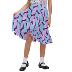 Purple Blue Pattern Kids  Ruffle Flared Wrap Midi Skirt by ytdream