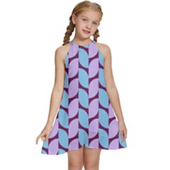 Purple Blue Pattern Kids  Halter Collar Waist Tie Chiffon Dress