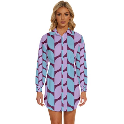 Purple Blue Pattern Womens Long Sleeve Shirt Dress by ytdream