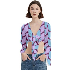 Purple Blue Pattern Trumpet Sleeve Cropped Top