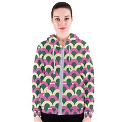 Green Yellow Pattern Women s Zipper Hoodie