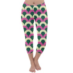 Green Yellow Pattern Capri Winter Leggings 