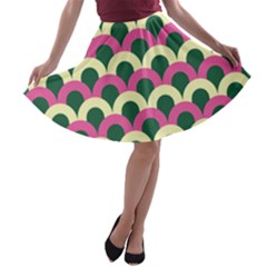 Green Yellow Pattern A-line Skater Skirt