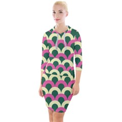 Green Yellow Pattern Quarter Sleeve Hood Bodycon Dress by ytdream