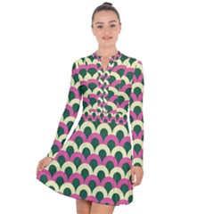 Green Yellow Pattern Long Sleeve Panel Dress by ytdream