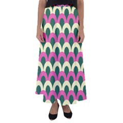 Green Yellow Pattern Flared Maxi Skirt by ytdream