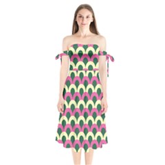 Green Yellow Pattern Shoulder Tie Bardot Midi Dress by ytdream