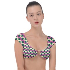 Green Yellow Pattern Cap Sleeve Ring Bikini Top by ytdream