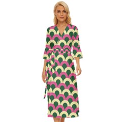 Green Yellow Pattern Midsummer Wrap Dress by ytdream