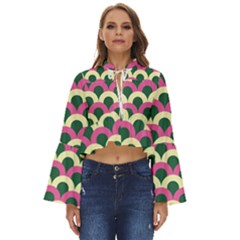 Green Yellow Pattern Boho Long Bell Sleeve Top