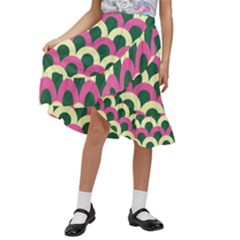 Green Yellow Pattern Kids  Ruffle Flared Wrap Midi Skirt by ytdream