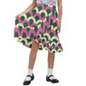 Green Yellow Pattern Kids  Ruffle Flared Wrap Midi Skirt View1