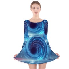 Astral Waveform Fantasy Long Sleeve Velvet Skater Dress