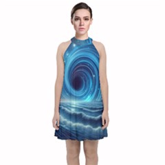 Astral Waveform Fantasy Velvet Halter Neckline Dress 