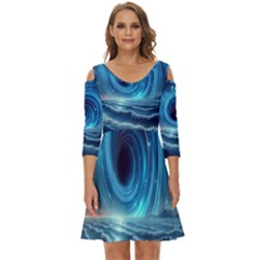 Astral Waveform Fantasy Shoulder Cut Out Zip Up Dress by Grandong