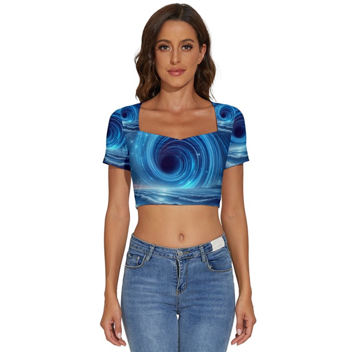 Astral Waveform Fantasy Short Sleeve Square Neckline Crop Top 