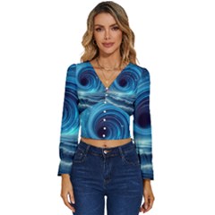 Astral Waveform Fantasy Long Sleeve V-neck Top by Grandong