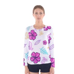 Flowers Leaves Pattern Art Bloom Women s Long Sleeve T-shirt