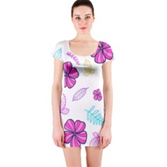 Flowers Leaves Pattern Art Bloom Short Sleeve Bodycon Dress by Grandong