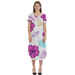 Flowers Leaves Pattern Art Bloom T-shirt Midi Dress With Pockets by Grandong