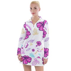 Flowers Leaves Pattern Art Bloom Women s Long Sleeve Casual Dress by Grandong