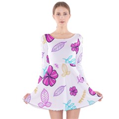 Flowers Leaves Pattern Art Bloom Long Sleeve Velvet Skater Dress