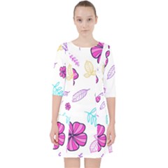 Flowers Leaves Pattern Art Bloom Quarter Sleeve Pocket Dress by Grandong