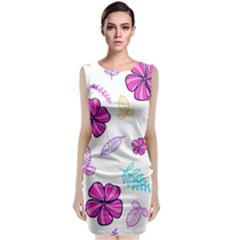 Flowers Leaves Pattern Art Bloom Sleeveless Velvet Midi Dress