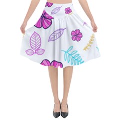 Flowers Leaves Pattern Art Bloom Flared Midi Skirt by Grandong