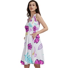 Flowers Leaves Pattern Art Bloom Sleeveless V-neck Skater Dress With Pockets by Grandong