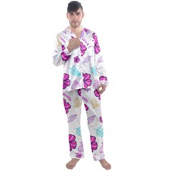 Flowers Leaves Pattern Art Bloom Men s Long Sleeve Satin Pajamas Set by Grandong