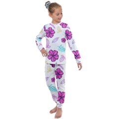 Flowers Leaves Pattern Art Bloom Kids  Long Sleeve Set 