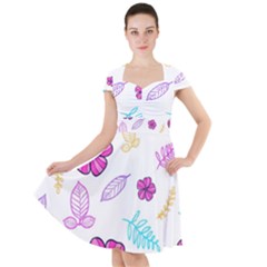 Flowers Leaves Pattern Art Bloom Cap Sleeve Midi Dress With Pockets by Grandong