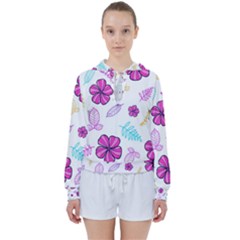 Flowers Leaves Pattern Art Bloom Women s Tie Up Sweat