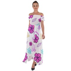 Flowers Leaves Pattern Art Bloom Off Shoulder Open Front Chiffon Dress by Grandong