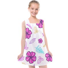 Flowers Leaves Pattern Art Bloom Kids  Cross Back Dress by Grandong