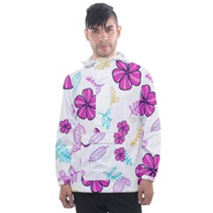 Flowers Leaves Pattern Art Bloom Men s Front Pocket Pullover Windbreaker