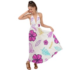 Flowers Leaves Pattern Art Bloom Backless Maxi Beach Dress by Grandong