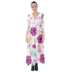 Flowers Leaves Pattern Art Bloom Button Up Maxi Dress by Grandong