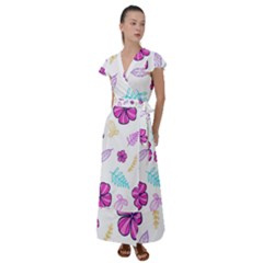 Flowers Leaves Pattern Art Bloom Flutter Sleeve Maxi Dress by Grandong