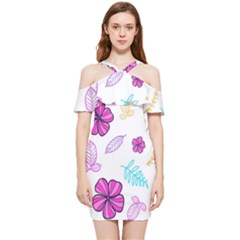 Flowers Leaves Pattern Art Bloom Shoulder Frill Bodycon Summer Dress by Grandong