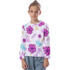 Flowers Leaves Pattern Art Bloom Kids  Frill Detail T-shirt