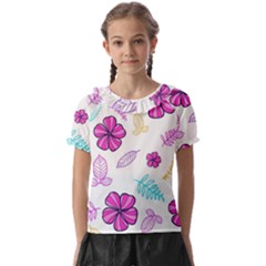 Flowers Leaves Pattern Art Bloom Kids  Frill Chiffon Blouse by Grandong