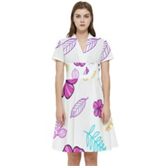 Flowers Leaves Pattern Art Bloom Short Sleeve Waist Detail Dress by Grandong