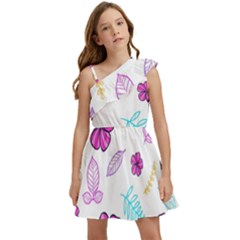 Flowers Leaves Pattern Art Bloom Kids  One Shoulder Party Dress by Grandong