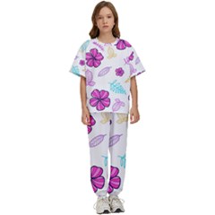 Flowers Leaves Pattern Art Bloom Kids  T-shirt And Pants Sports Set