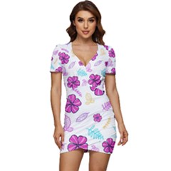 Flowers Leaves Pattern Art Bloom Low Cut Cap Sleeve Mini Dress by Grandong